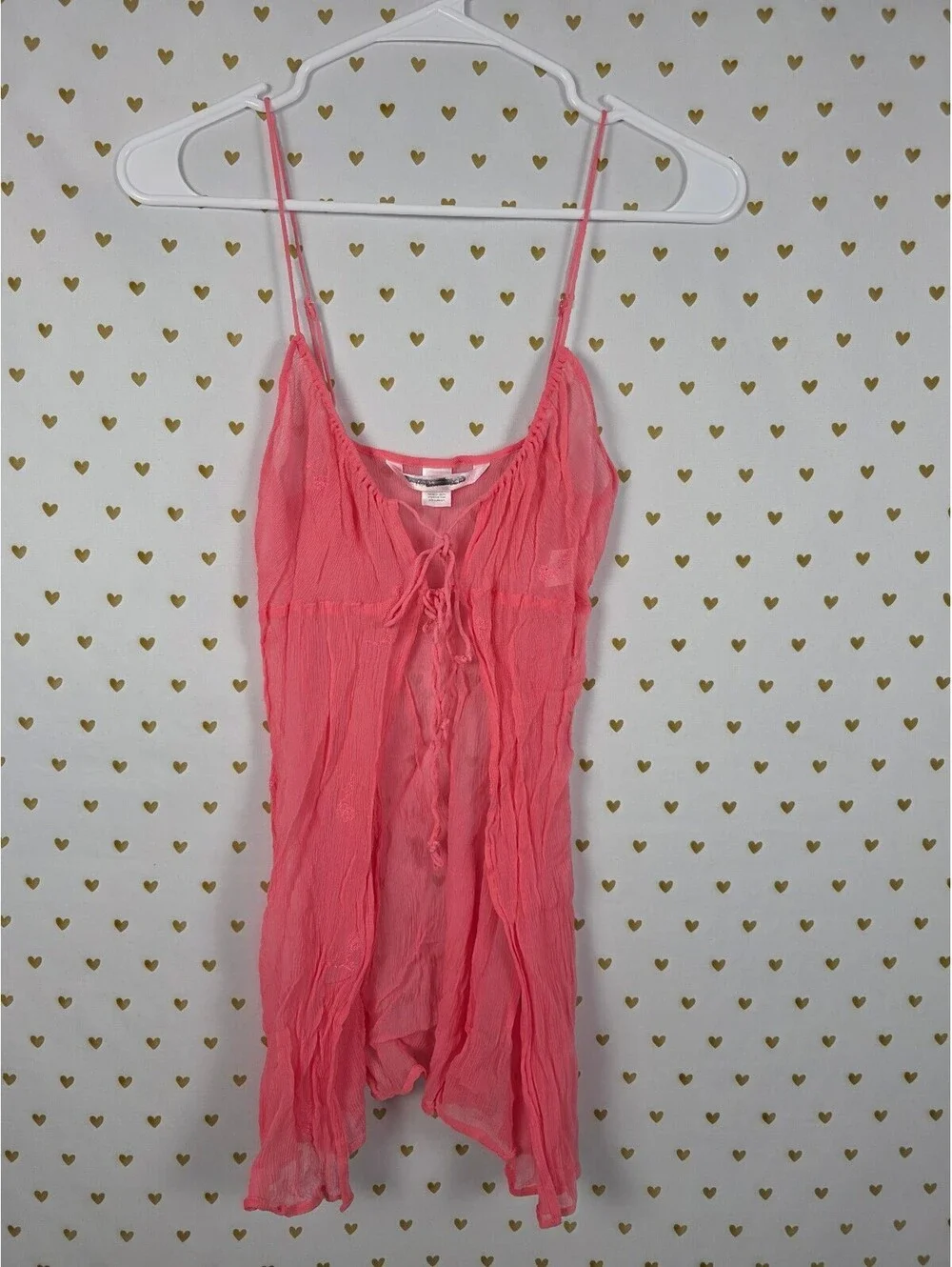 Victorias Secret Vintage SILK BABYDOLL Nightie Tie Front Embroidered Nightie SM